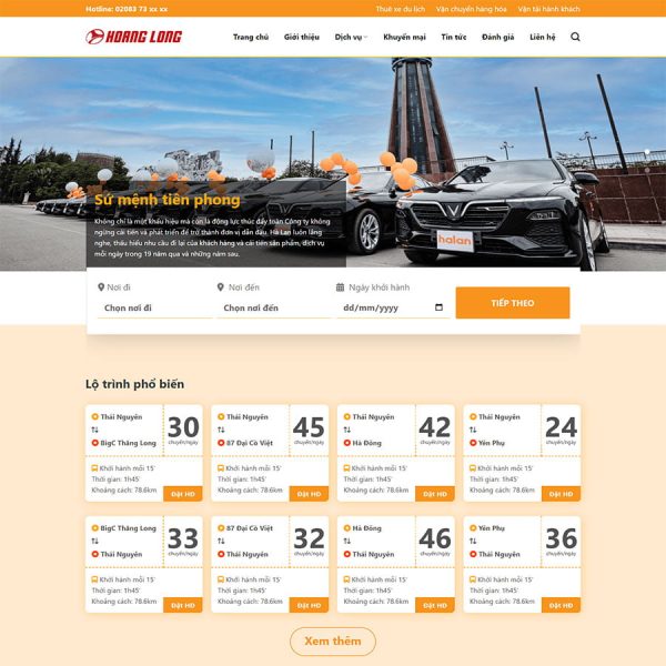 Theme WordPress nhà xe, thuê xe